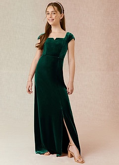 Azazie Gabi Junior Vestido de Esmeralda de terciopelo de Corte En A image3