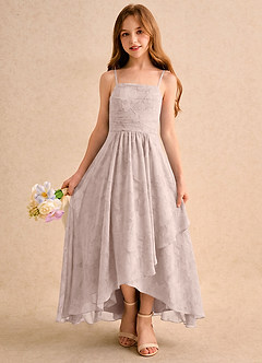 Azazie Twilight Girls Formal Sukienki dla dziewczynek sypiących kwiaty Litera A Plisowana Kwiatowe wypalenie Asymetryczny Sukienka image3