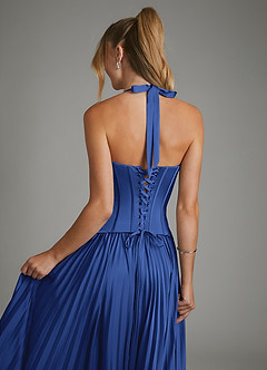 Azazie Piper Bridesmaid Dresses Royal Blue A-Line Corset Stretch Satin Dress image2
