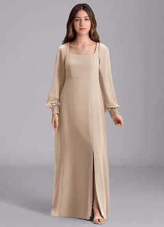 Azazie Bondi Junior Robe Trapèze en Mousseline de soie Blouson Taupe image7