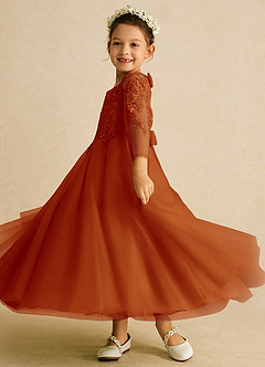 Azazie Precious Flower Girl Dresses Paprika A-Line Lace Tulle Dress image5