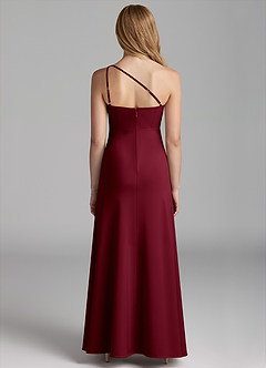 Azazie Mika Junior Robe Trapèze en Satin extensible Plissée Bourgogne image2