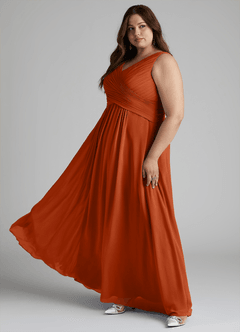 Azazie Flora Bridesmaid Dresses Burnt Orange A-Line Pleated Chiffon Dress image12