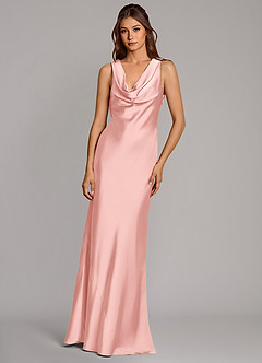 Azazie Cheryl Vestidos de madrinha de casamento Vestido Pó Rosa de Cetim elástico de sereia image4