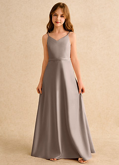 Azazie Fishie Girls Formal Flower Girl Dresses Taupe A-Line Matte Satin Dress image4