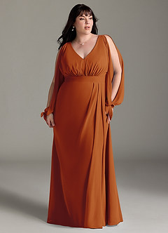Azazie Matilda Bridesmaid Dresses Paprika A-Line Long Sleeve Chiffon Dress image13
