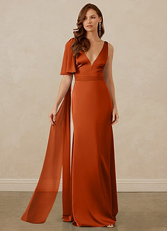 Christian Siriano Bridal for Azazie 1011 Bridesmaid Dresses Burnt Orange Mermaid Bow Stretch Satin Dress image6