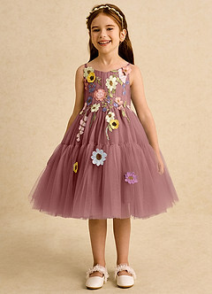 Azazie Osea Flower Girl Dresses Desert Rose Ball-Gown Pleated Tulle Dress image4