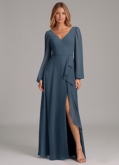Azazie Simone Bridesmaid Dresses Neptune A-Line Long Sleeve Chiffon Dress image3