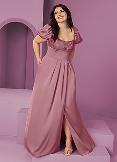 Barbie ♥ Azazie Bridesmaid Dresses Vintage Mauve A-Line Ruched Stretch Satin Dress image6