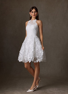 Azazie Cyra Wedding Dresses Diamond White A-Line Lace Dress image4