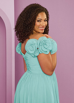 Barbie ♥ Azazie Jurken voor bruidsmeisjes Converteerbaar Jurk van Chiffon met A-Lijn Off the Shoulder Aqua image21