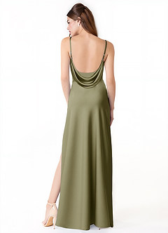 Azazie Alaija Bridesmaid Dresses Pistachio Mermaid Side Slit Stretch Satin Dress image4