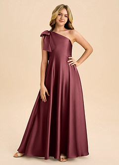 Azazie Penguin Junior Abito A-Line in Raso Elasticizzato Fiocco Merlot image3