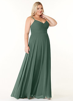 Azazie Janine Abiti da Damigella Abito A-Line in Chiffon con Scollo a V Muschio Marino image8
