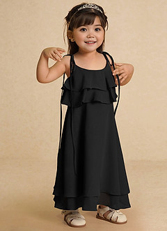 Azazie Temi Flower Girl Dresses Black A-Line Spaghetti Strap Chiffon Dress image7