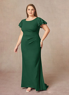 Azazie Peppermint Mother of the Bride Dresses Dark Green Mermaid Scoop Ruched Stretch Crepe Dress image8
