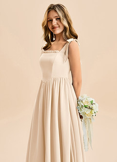 Azazie Delia Junior Abito A-Line in Chiffon Fiocco Alabastro Bianco image7