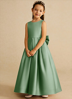 Azazie Cailee Flower Girl Dresses Matcha Ball-Gown Pleated Matte Satin Dress image4