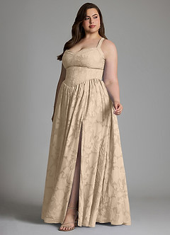 Azazie Francis Vestidos de damas de honor Vestido Champán de Devorado Floral de Línea A con Corsé image12