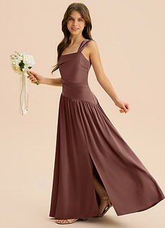 Azazie Dotty Junior A-Linie Plissee Stretch-Satin Kleid Espresso image5