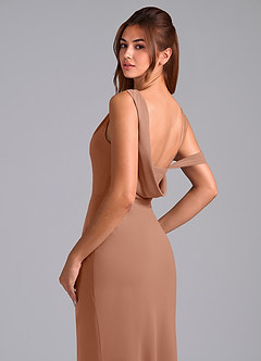 Azazie Madelyn Jurken voor bruidsmeisjes Converteerbaar Jurk van Chiffon met Zeemeermin One-shoulder Bronzeertint image2