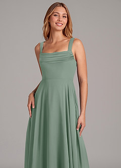 Azazie Shaude Bridesmaid Dresses Silver Sage A-Line Pleated Chiffon Dress image5