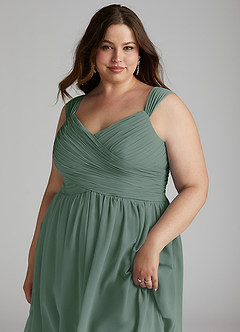 Azazie Angie Bridesmaid Dresses Eucalyptus A-Line Corset Chiffon Dress image16
