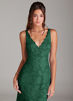 Azazie Tianna Brudtärnklänningar Klä av Tubklänning i Blommig Utbrändhet Spets Mörkgrön image5