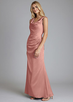 Azazie Tallie Bridesmaid Dresses Rosette Mermaid Pleated Stretch Satin Dress image2