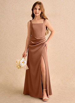 Azazie Noah Girls Formal Flower Girl Dresses Bronzer Sheath Pleated Stretch Satin Dress image3