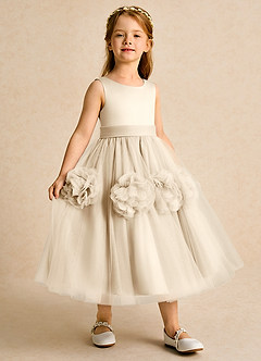 Azazie Vola Flower Girl Dresses Champagne Ball-Gown Sleeveless Tulle Dress image3