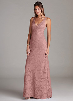 Azazie Tianna Bridesmaid Dresses Dusty Rose Sheath Lace Floral Burnout Dress image4