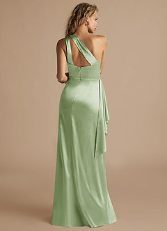Azazie Maive Bridesmaid Dresses Dusty Sage Sheath Ruched Metallic Satin Dress image3