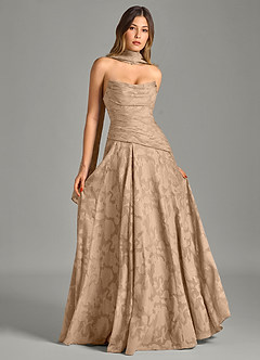 Azazie Gabriela 신부 들러리 드레스 A라인 스트랩리스 플로럴 번아웃 바닥 길이 드레스 image7