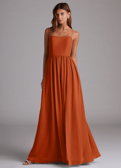 Azazie Calianna Vestidos de damas de honor Vestido de Naranja Quemada de Gasa de Corte en A Convertible con Vestidos sin tirantes image4