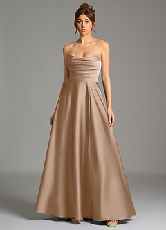 Azazie Ayla Vestidos de damas de honor Vestido de Gris Pardo de Satén Elástico de Corte en A con Corsé image3