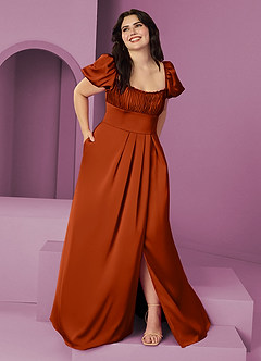 Barbie ♥ Azazie Bridesmaid Dresses Paprika A-Line Ruched Stretch Satin Dress image7