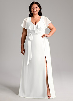 Azazie Lainey Bridesmaid Dresses White A-Line with Pockets Chiffon Dress image8