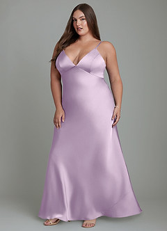 Azazie Stefania Brautjungfernkleider A-Linie Stretch-Satin Kleid Frostiges Flieder image12