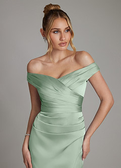 Azazie Teyana Jurken voor bruidsmeisjes Jurk van Stretch Satijn met Kolom Off the Shoulder Agave image2