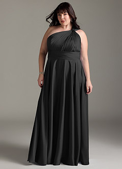 Azazie Charlize Bridesmaid Dresses Black A-Line One Shoulder Stretch Satin Dress image5