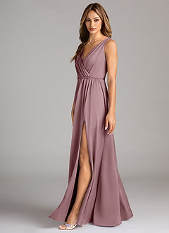 Azazie Tanicia Bridesmaid Dresses Dusty Rose A-Line Pleated Stretch Satin Dress image5