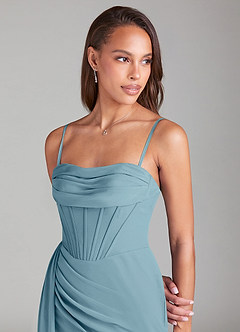 Azazie Amyra Jurken voor bruidsmeisjes Converteerbaar Jurk van Chiffon met Kolom Off the Shoulder Mystiek Blauw image2