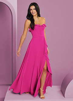 Barbie ♥ Azazie Robes de demoiselle d'honneur Robe Trapèze en Mousseline de soie Encolure en Forme de Cœur Barbie Rose image4
