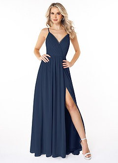 Azazie Gracie Final Sale Dark Navy A-Line Pleated Chiffon Dress image1