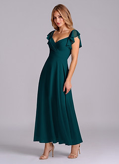 Azazie Leilani Bridesmaid Dresses Pine A-Line Ruched Chiffon Dress image4