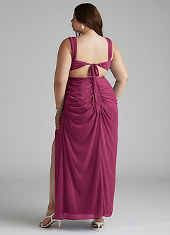 Azazie Jesaphine Bridesmaid Dresses Mulberry Sheath Ruched Mesh Dress image10