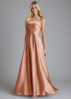 Azazie Lucienne Vestidos de damas de honor Vestido de Oro Rosa de Satén Elástico de Corte en A Convertible con Sin tirantes image3