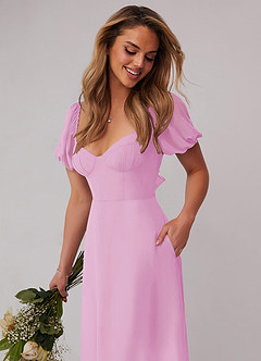 Barbie ♥ Azazie Robes de demoiselle d'honneur Robe Trapèze en Mousseline de soie Plissée Rose Bonbon image4